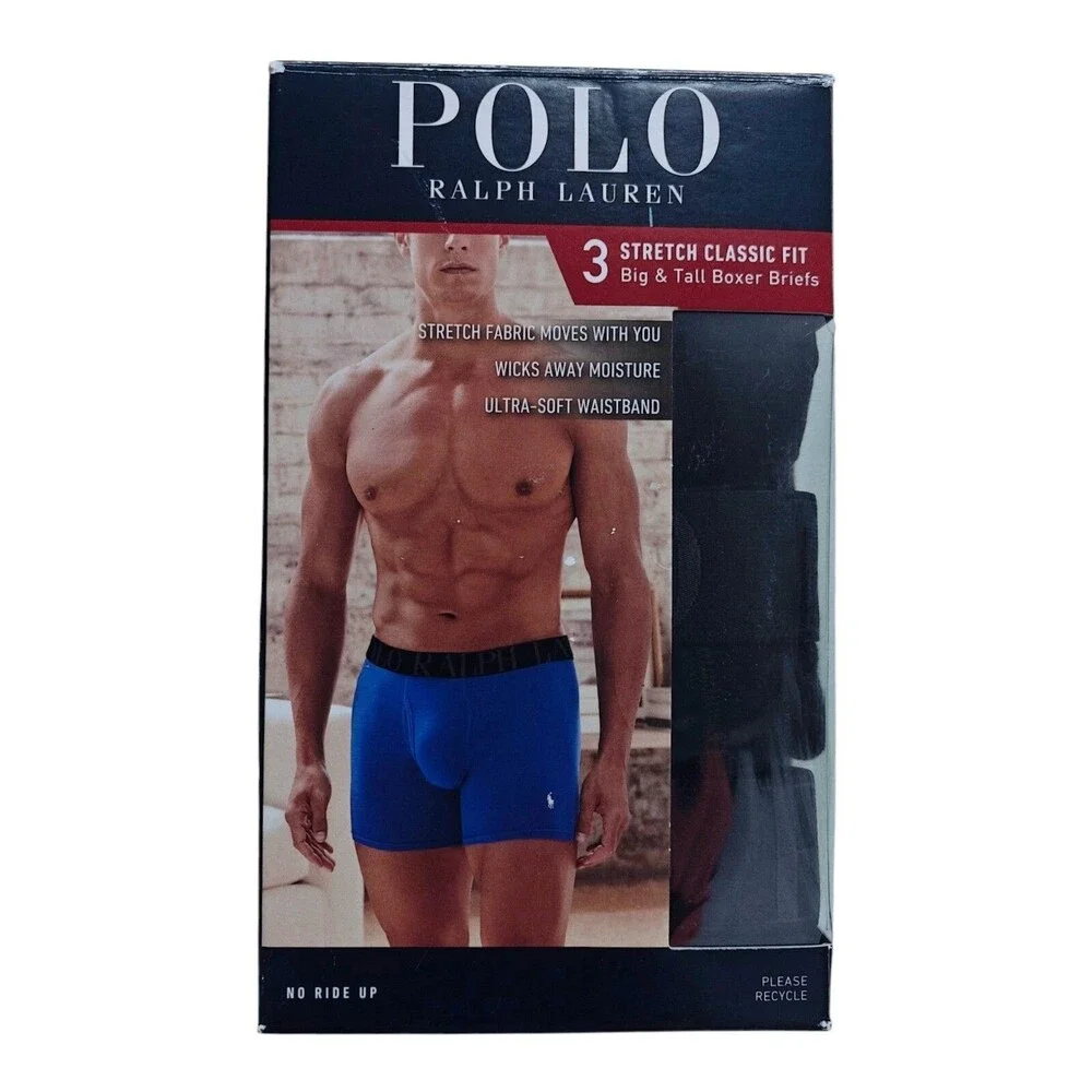NEW Polo Ralph Lauren 3XL Cotton Boxer Briefs Big Tall Stretch 3 Pack Black NWT